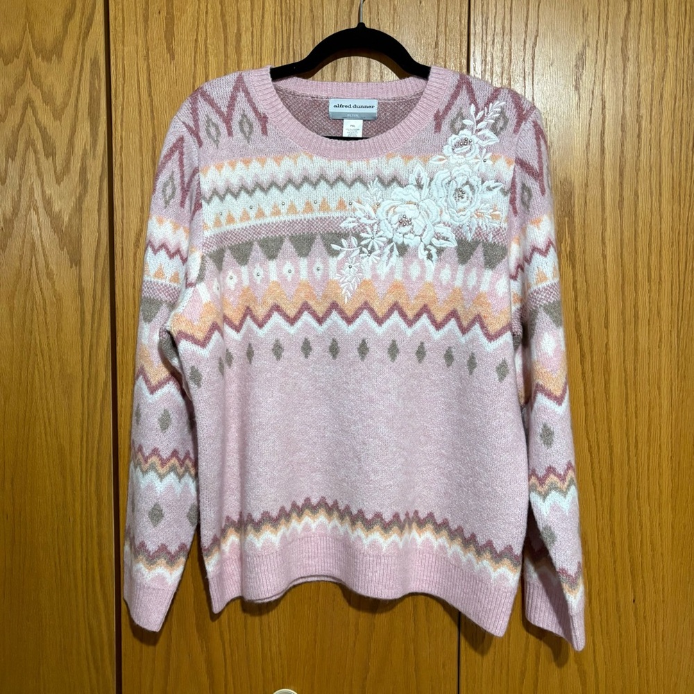 Cottagecore fair isle pastel floral embroidered embellished sweater grandmacore